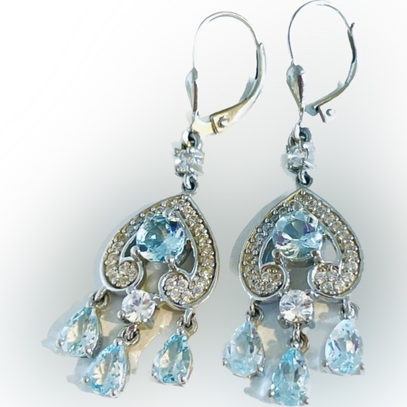 Rare Aquamarine Sparkling Chandelier Earrings - Picture 5 of 12